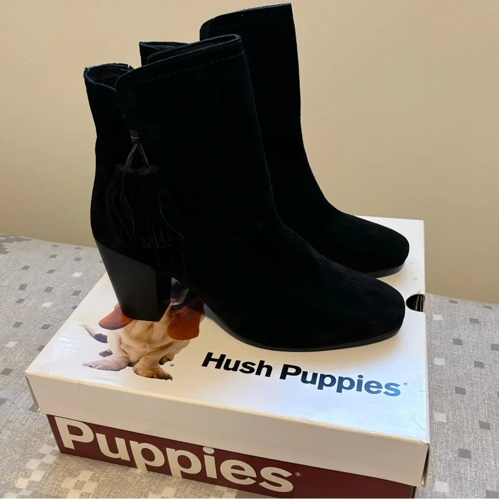 Hush Puppies Daisie Billie Suede Tassel Ankle Boot Black - Picture 4 of 6